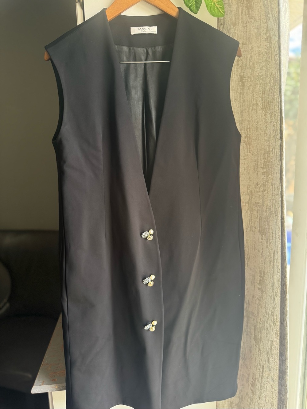 Lanvin Black Sleeveless Vest Dress with Decorative Cluster Buttons